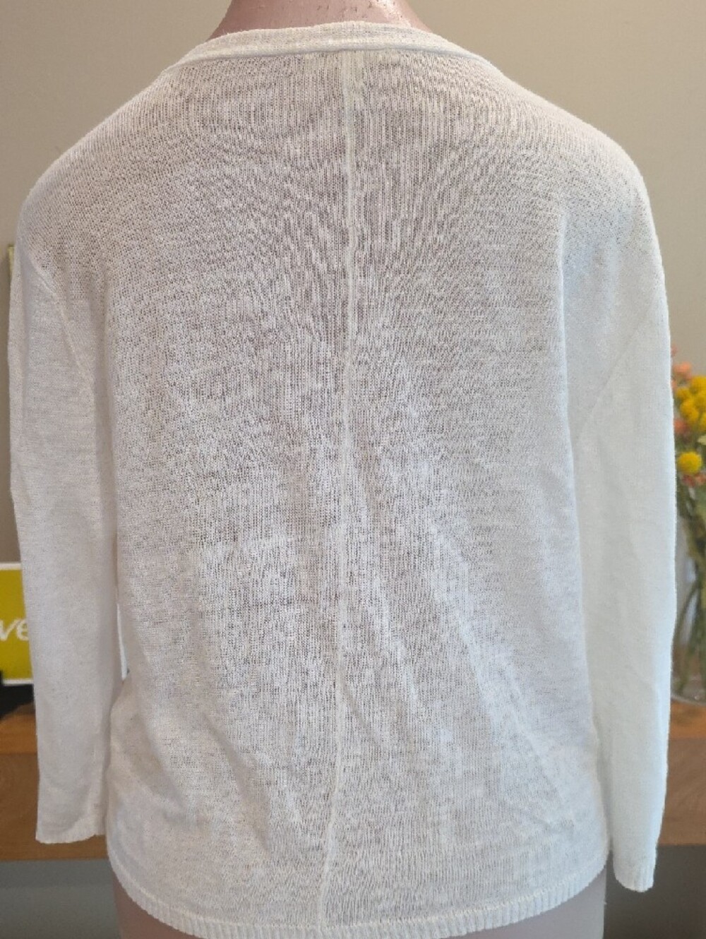 Eileen Fisher White V-Neck Button Front Cardigan Small 100% Linen - Picture 3 of 6
